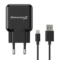 Зарядний пристрій Grand-X 1*USB, 2,1A, Black, + cable USB -> Lightning, Cu, Фото