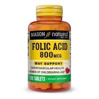 Витамин Mason Natural Фолиевая кислота 800 мкг, Folic Acid, 100 таблето Фото