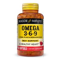 Жирные кислоты Mason Natural Тройная Омега 3-6-9, масло рыбы льна и огуречника, Фото