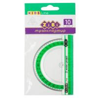 Линейка ZiBi Транспортир 100мм, с салатовой полоской, блистер Фото