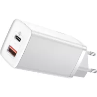 Зарядний пристрій Baseus 2xUSB 65W GaN (USB-C+USB-A) white Фото