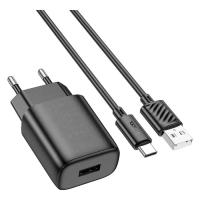 Зарядное устройство HOCO C134A USB + cable USB to USB-C 2.4A black Фото