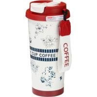 Термокружка Merlion TermCoffee 500 мл з трубочкою, біла з червоним та Фото