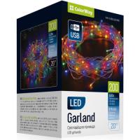 Гирлянда ColorWay LED 200 20 м (8 режимів) різнокольорова (прозорий Фото