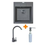 Мийка кухонна Adamant Brick сірий + змішувач та дозатор Фото