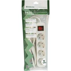 Сетевой удлинитель Defender S430 3.0 m 4 роз switch white Фото 3