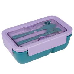 Ланч-бокс детский Yes Fusion 850 мл с принадлежностями фиолетово-зеленый Фото