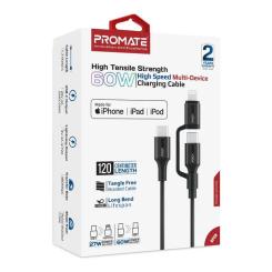 Дата кабель Promate USB-C to USB-C + Lightning black Фото 1