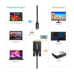 Кабель мультимедийный Choetech USB-C to VGA M 1.8m black Фото 2
