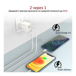 Зарядное устройство Promate 20W PD Lightning + USB QC3.0 Фото 1