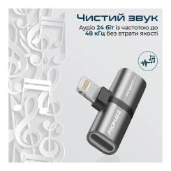 Переходник Promate Lightning M to 2xLightning F Audiо + Charge Фото 2