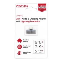 Переходник Promate Lightning M to 2xLightning F Audiо + Charge Фото 5