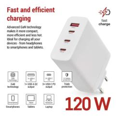 Зарядное устройство EMOS V06G120 1xUSB-A + 3xUSB-C PD120W GaN Фото 2