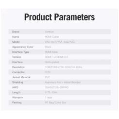 Кабель мультимедийный Vention HDMI M to HDMI M 1.5m 4K60Hz black Фото 5