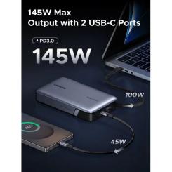 Батарея универсальная Ugreen 20000mAh 145W with Built-in Cable Фото 3