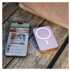 Батарея универсальная EMOS 10000mAh WI1046, 20W, Wireless, salmon Фото 7