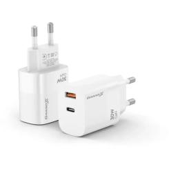 Зарядное устройство Grand-X GaN 1xUSB-C + 1xUSB QC3.0 36W white Фото 1