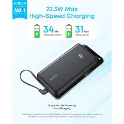 Батарея универсальная Anker 20000mAh 22.5W Built-In USB-C Cable Black Фото 4