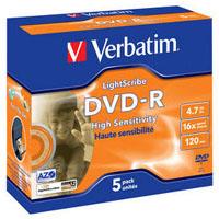 Диск DVD Verbatim 4.7Gb 16X Jewel case 5шт LightScrib Фото