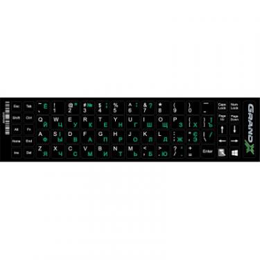 Наклейка на клавиатуру Grand-X 68 keys Cyrillic green, Latin white Фото