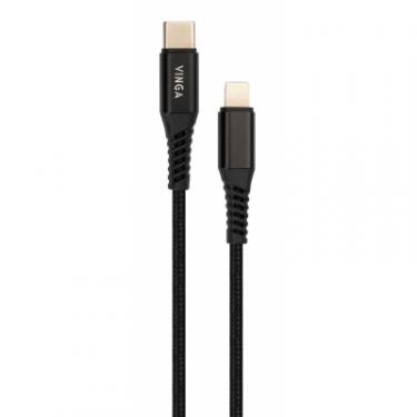 Дата кабель Vinga USB-C to Lightning 1.0m 3A 18W nylon braided black Фото