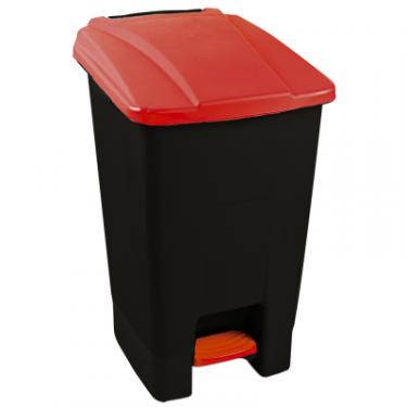 Контейнер для мусора Planet Household з педаллю чорний з червоним 70 л Фото