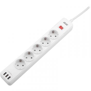 Сетевой фильтр питания 2E 5XSchuko, 3G*1.5мм, 3*USB-A, 2м, white Фото 2