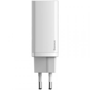 Зарядное устройство Baseus 2xUSB 65W GaN (USB-C+USB-A) white Фото 1