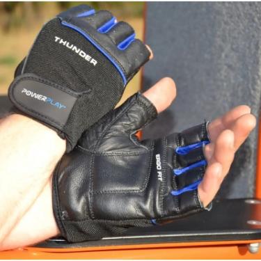 Перчатки для фитнеса PowerPlay 9058 Thunder чорно-сині M Фото 3