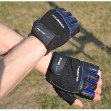 Перчатки для фитнеса PowerPlay 9058 Thunder чорно-сині M Фото 5