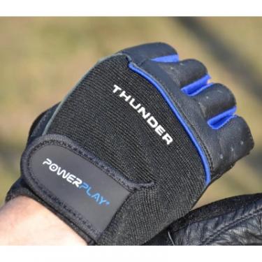 Перчатки для фитнеса PowerPlay 9058 Thunder чорно-сині M Фото 7