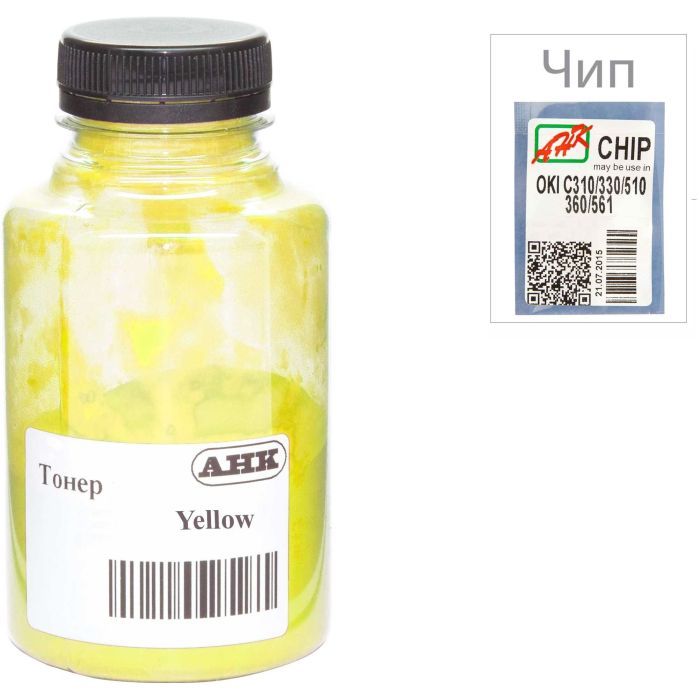 Тонер AHK OKI C310/330/510, 80г Yellow+chip Фото
