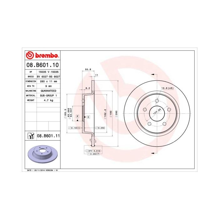 Тормозной диск Brembo 08.B601.10 Фото