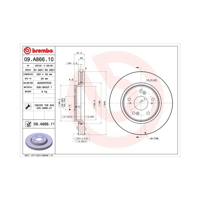 Тормозной диск Brembo 09.A866.10 Фото