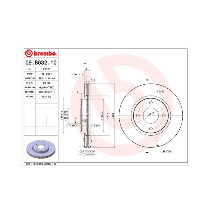 Тормозной диск Brembo 09.B632.10 Фото