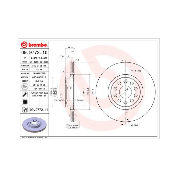 Тормозной диск Brembo 09.9772.11 Фото