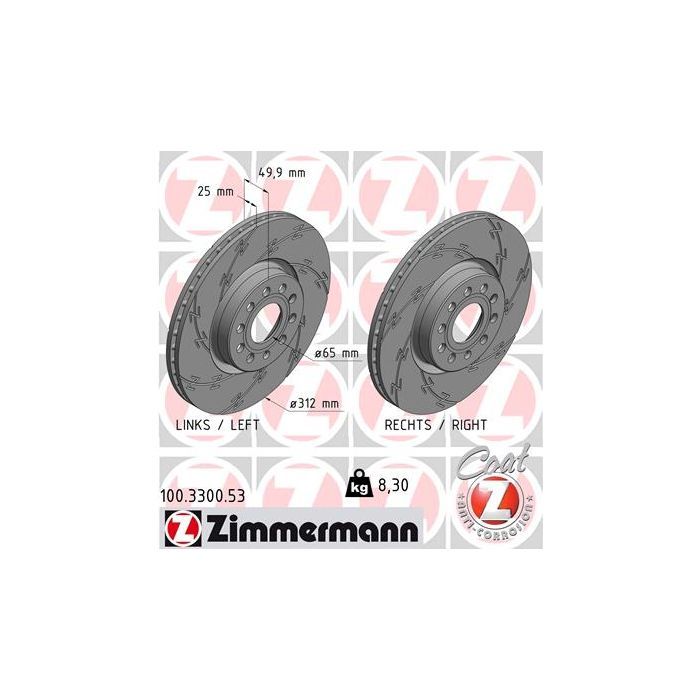 Тормозной диск ZIMMERMANN 100.3300.53 Фото