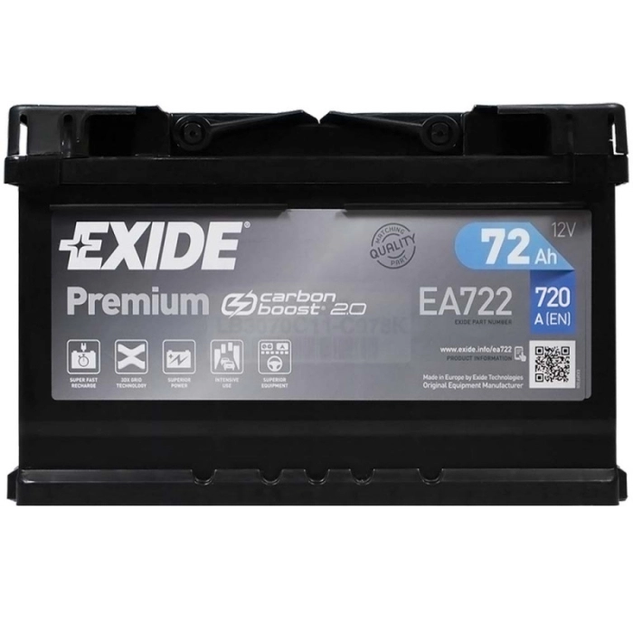 Акумулятор автомобільний EXIDE PREMIUM 72A (EA722)