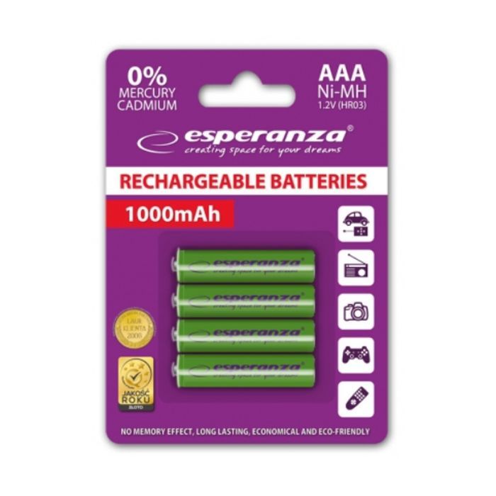 Аккумулятор Esperanza AAA 1000mAh Ni-MH * 4 green Фото