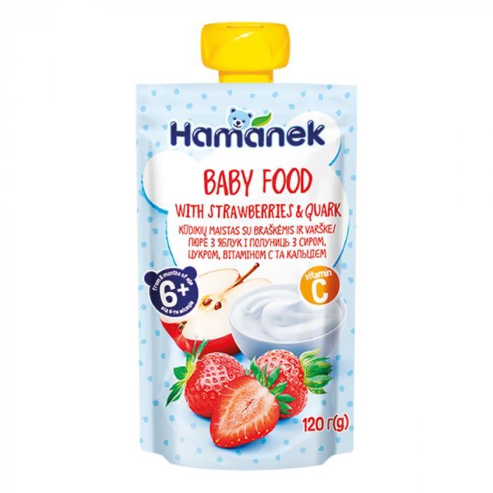 Детское пюре Hamanek Яблоко Клубника Сыр, 120 г Фото