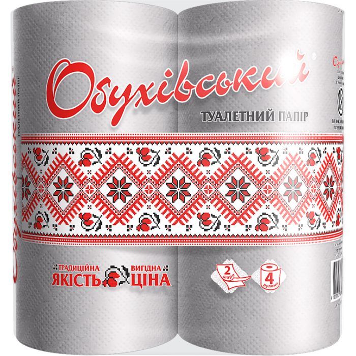 Туалетная бумага Обухівський 2 слоя серая 4 рулона Фото