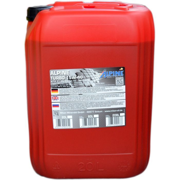Моторное масло Alpine 15W-40 Turbo 20л Фото