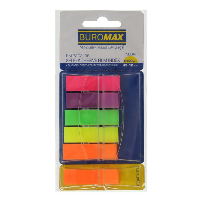 Стикер-закладка Buromax Plastic bookmarks 45x12mm, 6*40 шт, neon Фото