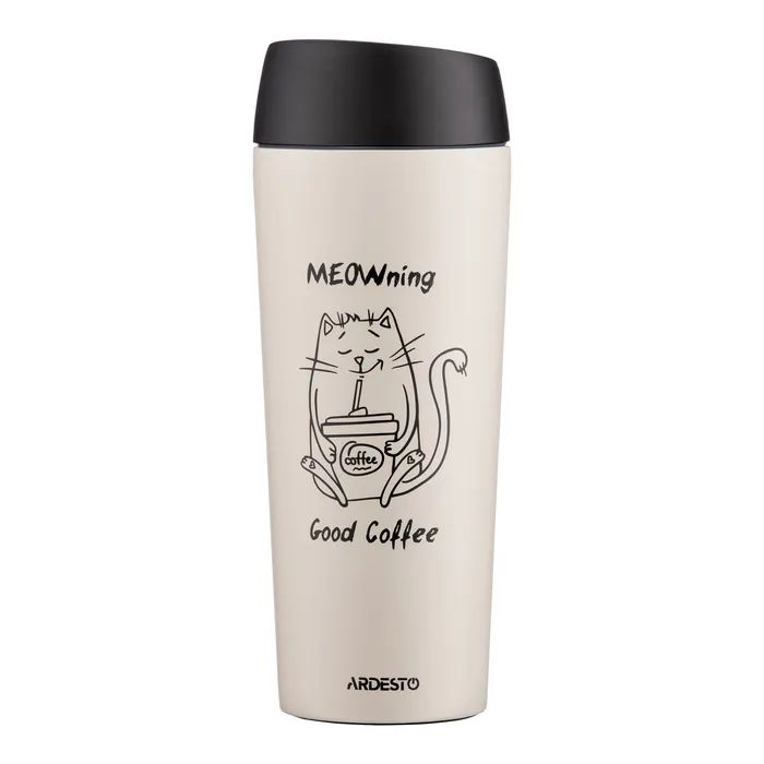 Термокружка Ardesto Coffee Тime Meowning 450 мл Бежева Фото