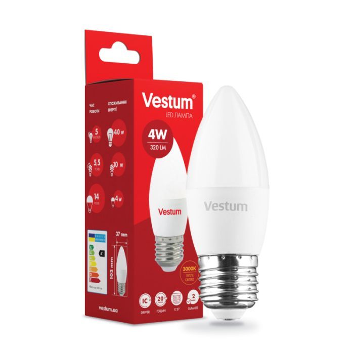 Лампочка Vestum C37 4W 3000K 220V E27 Фото