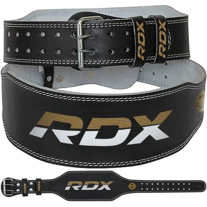Атлетический пояс RDX 6 шкіряний Black Gold M Фото