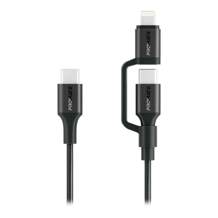 Дата кабель Promate USB-C to USB-C + Lightning black Фото