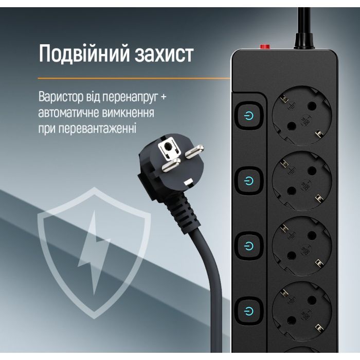 Сетевой фильтр питания ColorWay CW-PSEA52SBK 5 розеток2м Фото 8