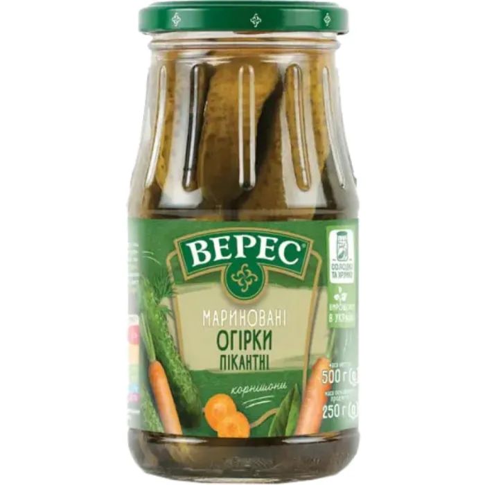 Овощная консервация Верес Огурцы Пикантные маринованные 500 г Фото