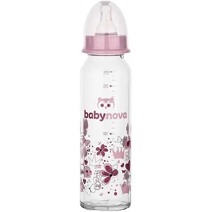 Бутылочка для кормления Baby-Nova скляна Рожева 240 мл Фото